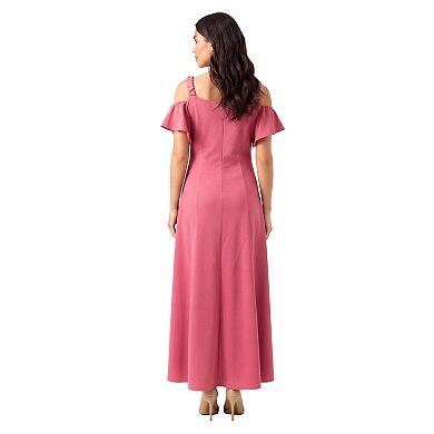 Maternity Plus Size 24Seven Comfort Apparel Cold Shoulder Ruffle Sleeve Maxi Dress