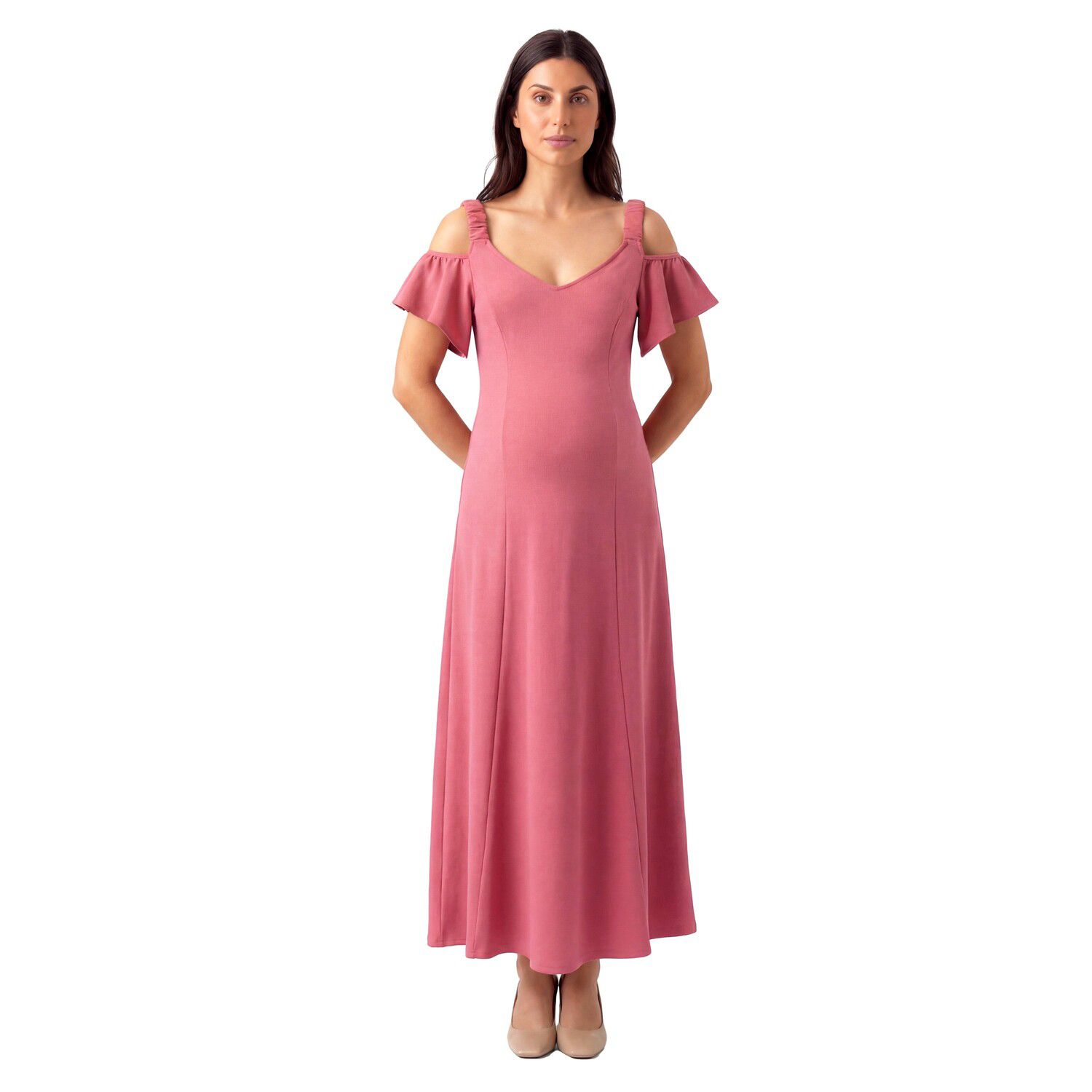Женские платья Maternity Plus Size 24Seven Comfort Apparel Cold Shoulder Ruffle Sleeve Maxi Dress