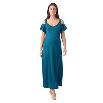 Maternity Plus Size 24Seven Comfort Apparel Cold Shoulder Ruffle Sleeve Maxi Dress