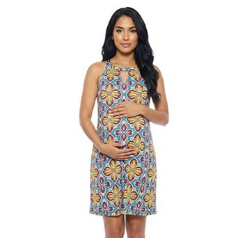Maternity 24Seven Comfort Apparel Floral Knee Length Sleeveless Keyhole Dress