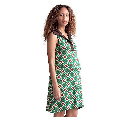 Maternity 24Seven Comfort Apparel Sleeveless Collared Knee Length Dress