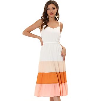 Women's Summer Spaghetti Strap Dress V Neck Flowy Swing Chiffon Midi Dress