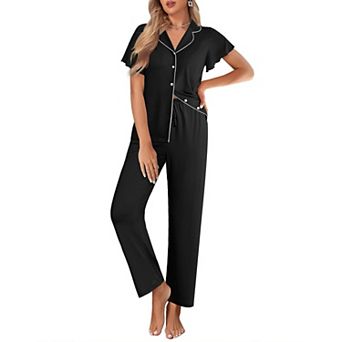 Ekouaer Pajamas for Women Set Button Up Sleepwear Cute Pjs Ruffle Sleeve Notch Collar Lounge Sets