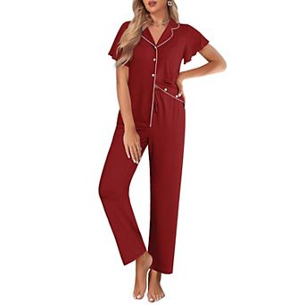 Ekouaer Pajamas for Women Set Button Up Sleepwear Cute Pjs Ruffle Sleeve Notch Collar Lounge Sets