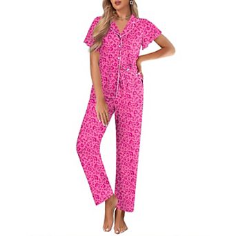 Ekouaer Pajamas for Women Set Button Up Sleepwear Cute Pjs Ruffle Sleeve Notch Collar Lounge Sets