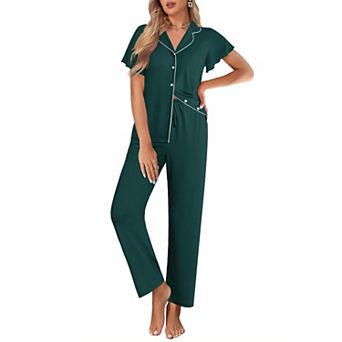 Ekouaer Pajamas for Women Set Button Up Sleepwear Cute Pjs Ruffle Sleeve Notch Collar Lounge Sets