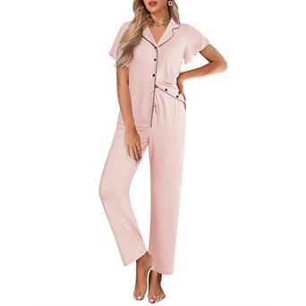 Ekouaer Pajamas for Women Set Button Up Sleepwear Cute Pjs Ruffle Sleeve Notch Collar Lounge Sets