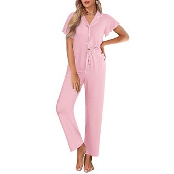Ekouaer Pajamas for Women Set Button Up Sleepwear Cute Pjs Ruffle Sleeve Notch Collar Lounge Sets