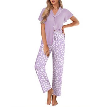 Ekouaer Pajamas for Women Set Button Up Sleepwear Cute Pjs Ruffle Sleeve Notch Collar Lounge Sets