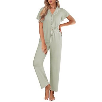 Ekouaer Pajamas for Women Set Button Up Sleepwear Cute Pjs Ruffle Sleeve Notch Collar Lounge Sets