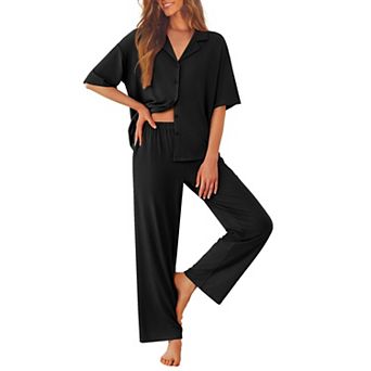 Ekouaer Women Pajamas Set Button Down Sleepwear Short Sleeve Pjs Soft Nightwear with Long Pants