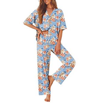 Ekouaer Women Pajamas Set Button Down Sleepwear Short Sleeve Pjs Soft Nightwear with Long Pants