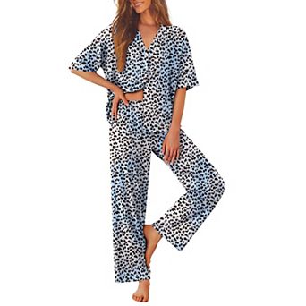 Ekouaer Women Pajamas Set Button Down Sleepwear Short Sleeve Pjs Soft Nightwear with Long Pants