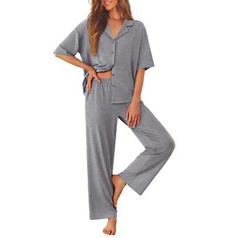 Ekouaer Women Pajamas Set Button Down Sleepwear Short Sleeve Pjs Soft Nightwear with Long Pants