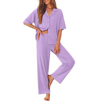 Ekouaer Women Pajamas Set Button Down Sleepwear Short Sleeve Pjs Soft Nightwear with Long Pants