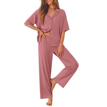 Ekouaer Women Pajamas Set Button Down Sleepwear Short Sleeve Pjs Soft Nightwear with Long Pants