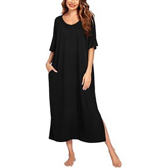 Ekouaer Long Nightgown for Women Short Sleeve Sleepwear Plus Size Loungewear with Pockets