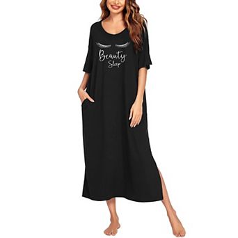 Ekouaer Long Nightgown for Women Short Sleeve Sleepwear Plus Size Loungewear with Pockets
