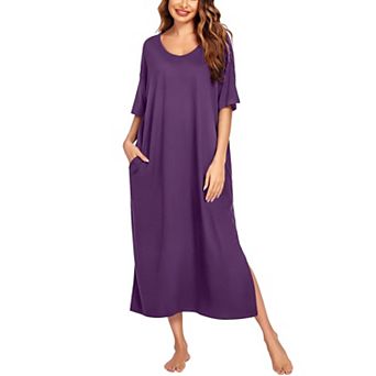 Ekouaer Long Nightgown for Women Short Sleeve Sleepwear Plus Size Loungewear with Pockets