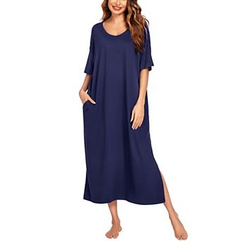 Ekouaer Long Nightgown for Women Short Sleeve Sleepwear Plus Size Loungewear with Pockets
