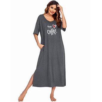 Ekouaer Long Nightgown for Women Short Sleeve Sleepwear Plus Size Loungewear with Pockets
