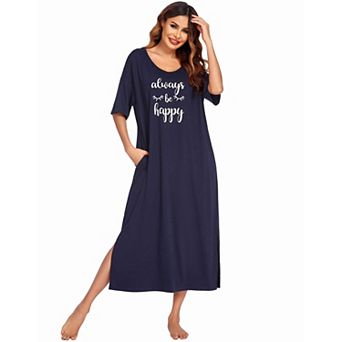 Ekouaer Long Nightgown for Women Short Sleeve Sleepwear Plus Size Loungewear with Pockets