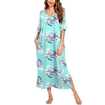 Ekouaer Long Nightgown for Women Short Sleeve Sleepwear Plus Size Loungewear with Pockets