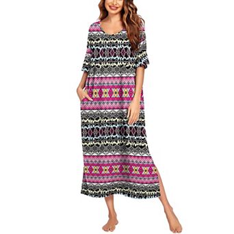 Ekouaer Long Nightgown for Women Short Sleeve Sleepwear Plus Size Loungewear with Pockets