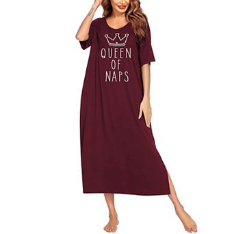 Ekouaer Long Nightgown for Women Short Sleeve Sleepwear Plus Size Loungewear with Pockets