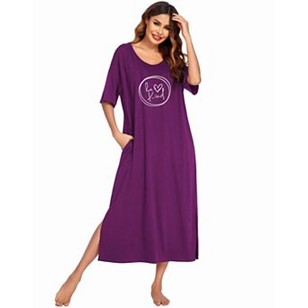 Ekouaer Long Nightgown for Women Short Sleeve Sleepwear Plus Size Loungewear with Pockets