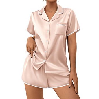 Ekouaer Women's Pajamas Set 2 pc Silky Sleepwear Buttton Down Short Sleeves Top and Shorts