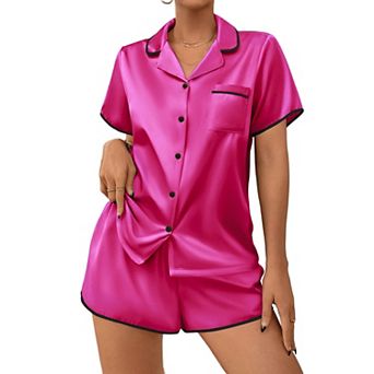 Ekouaer Women's Pajamas Set 2 pc Silky Sleepwear Buttton Down Short Sleeves Top and Shorts