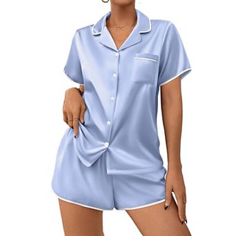 Ekouaer Women's Pajamas Set 2 pc Silky Sleepwear Buttton Down Short Sleeves Top and Shorts