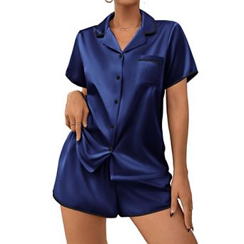 Ekouaer Women's Silky Button Down Pajama Set with Short Sleeve Top and Shorts