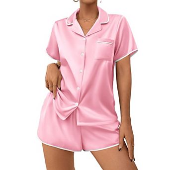 Ekouaer Women's Pajamas Set 2 pc Silky Sleepwear Buttton Down Short Sleeves Top and Shorts