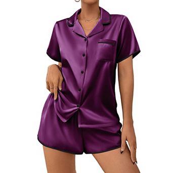 Ekouaer Women's Silky Button Down Pajama Set with Short Sleeve Top and Shorts