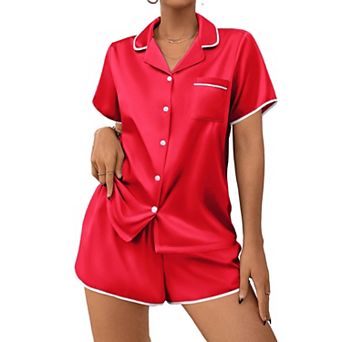 Ekouaer Women's Pajamas Set 2 pc Silky Sleepwear Buttton Down Short Sleeves Top and Shorts