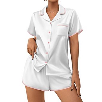 Ekouaer Women's Pajamas Set 2 pc Silky Sleepwear Buttton Down Short Sleeves Top and Shorts