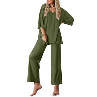 Ekouaer Women's Soft Lounge Set with Short Sleeve Top and Long Pants