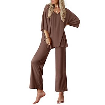 Ekouaer Women's Soft Lounge Set with Short Sleeve Top and Long Pants