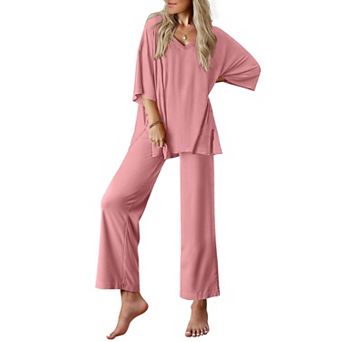 Ekouaer Lounge Sets for Women Pajamas Set Short Sleeve Tops and Long Pants Soft 2 pc Outfits