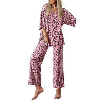 Ekouaer Women's Soft Lounge Set with Short Sleeve Top and Long Pants
