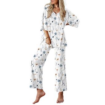Ekouaer Women's Soft Lounge Set with Short Sleeve Top and Long Pants