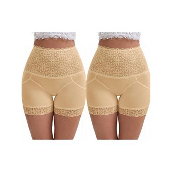 2 Packs Women's Wide Lace Trim High-Waisted Shaping Panties Tummy Control Hip-Lifting Shapewear