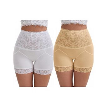 2 Packs Women's Wide Lace Trim High-Waisted Shaping Panties Tummy Control Hip-Lifting Shapewear