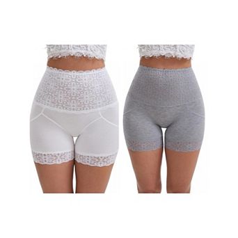 2 Packs Women's Wide Lace Trim High-Waisted Shaping Panties Tummy Control Hip-Lifting Shapewear