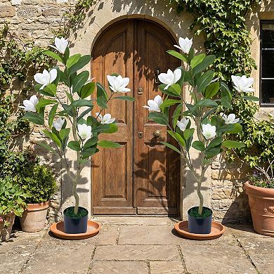 3.7ft Artificial Magnolia Tree 2 Pack - Realistic Blooms & Leaves Potted Fake Floral Decor Tree