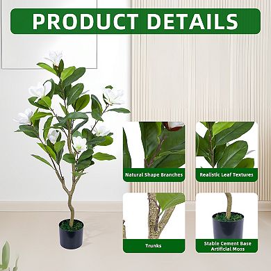 3.7ft Artificial Magnolia Tree 2 Pack - Realistic Blooms & Leaves Potted Fake Floral Decor Tree