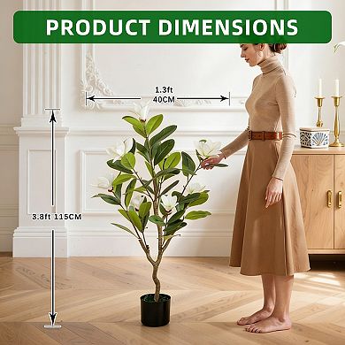 3.7ft Artificial Magnolia Tree 2 Pack - Realistic Blooms & Leaves Potted Fake Floral Decor Tree
