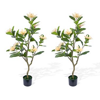 3.7ft Artificial Magnolia Tree 2 Pack - Realistic Blooms & Leaves Potted Fake Floral Decor Tree